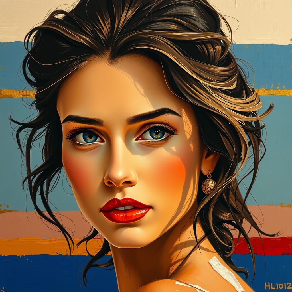 Brunette Portrait with Sapphire Eyes in Modern Style
