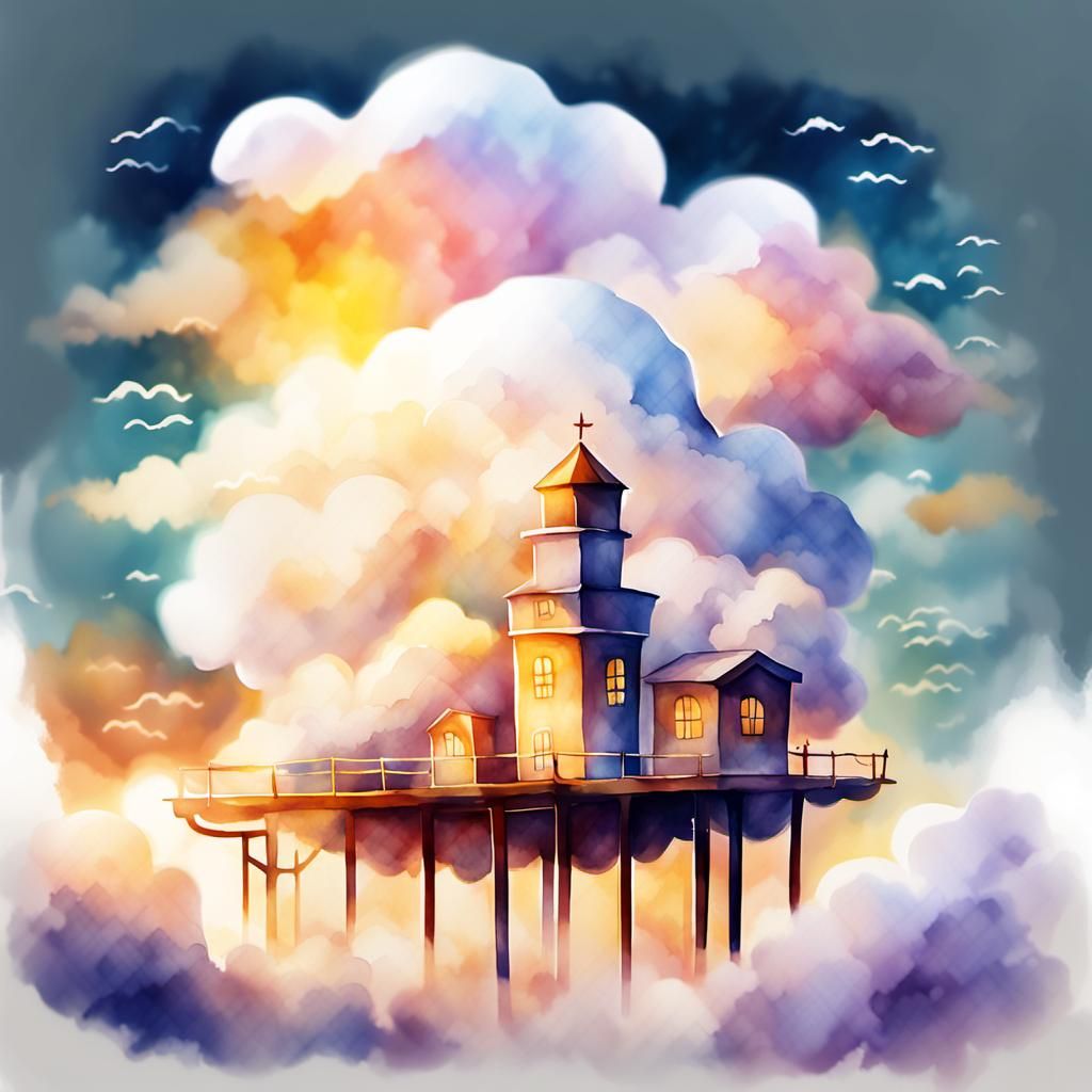 Cloud Engineer Shaping Sky in Digital Watercolor Illustratio...