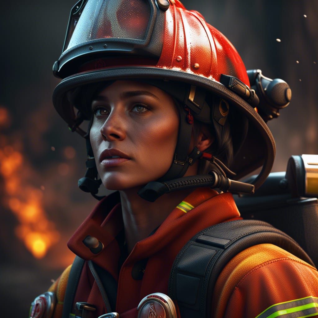Detailed Matte Painting of a Female Firefighter