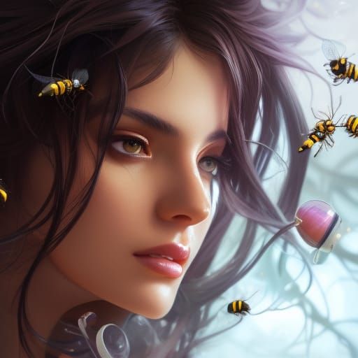 Hyperdetailed 3D Bee Portrait in Volumetric Lighting