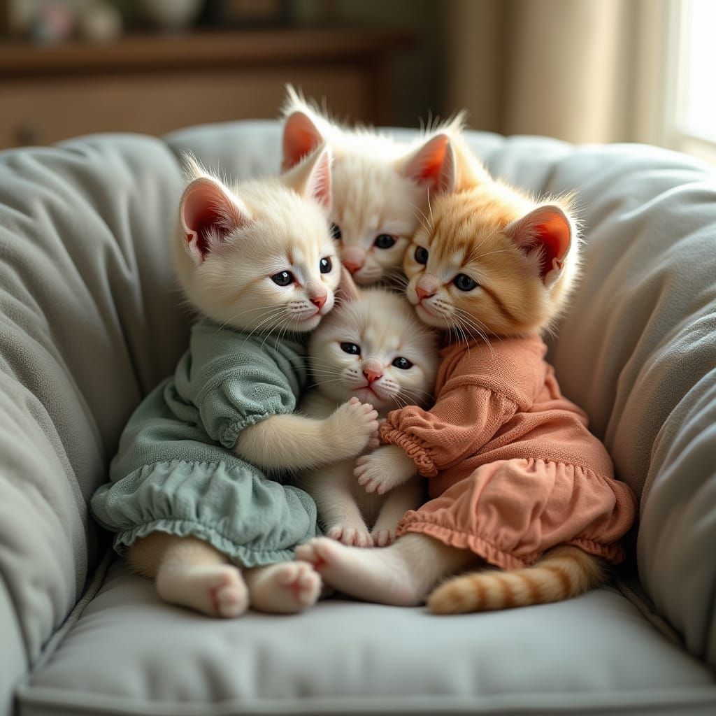 Ragdoll Kittens Cuddle Pile: Hyperdetailed Digital Portrait