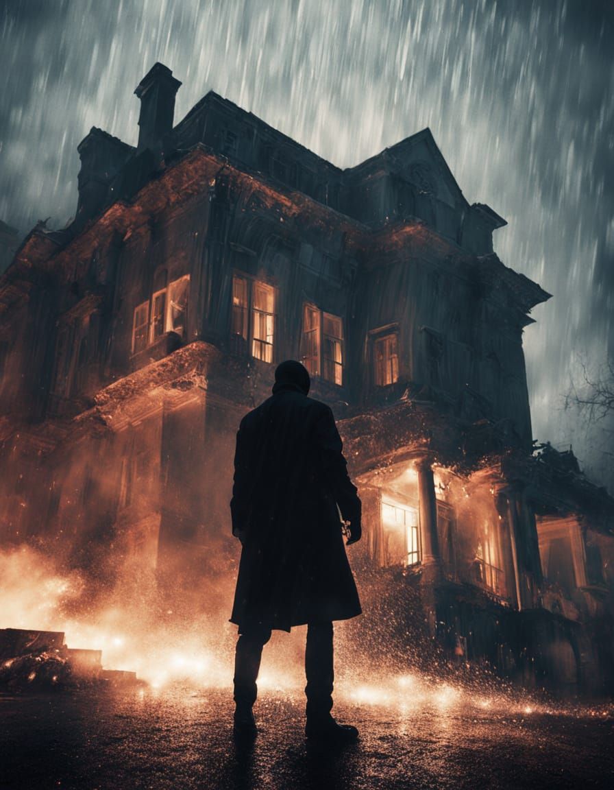 Mysterious Assassin on Rooftop: A Cinematic Film Still