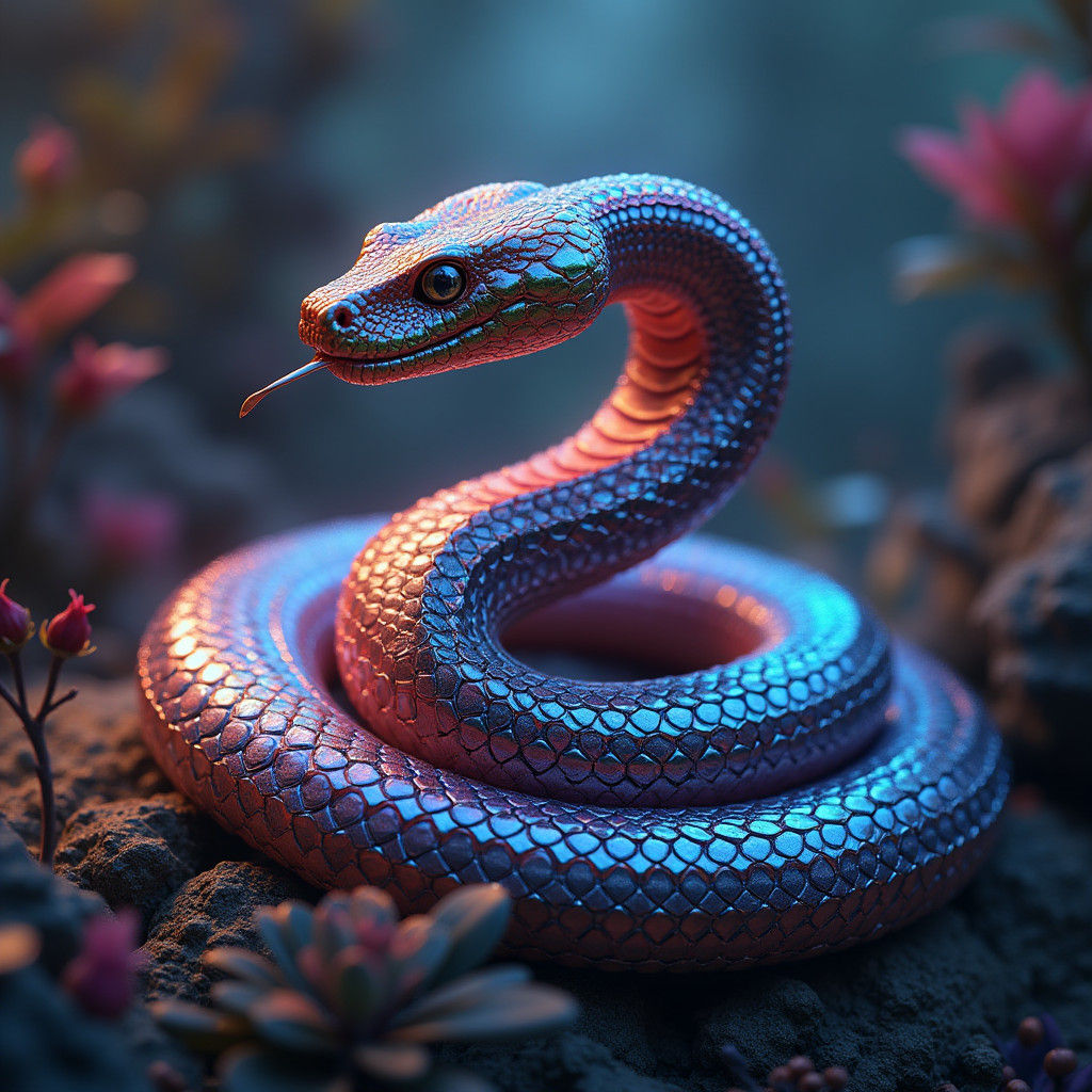 Iridescent Cobra in Mystical Dreamscape