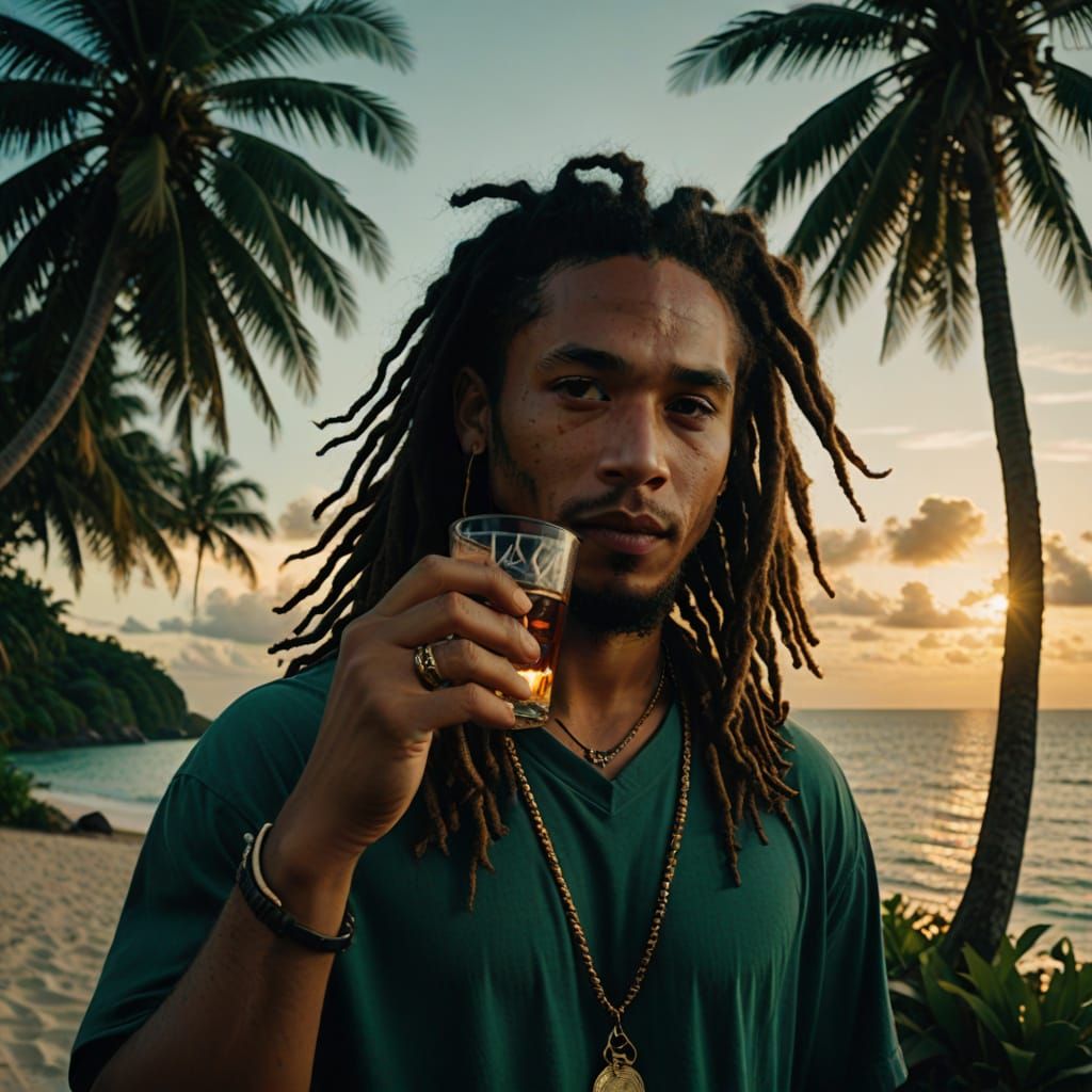 Tropical Island Hero in Cinematic Film Style