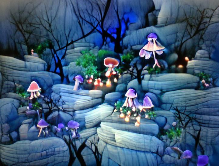 Mystical Mushroom Fairy Forest at Night