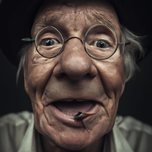 Grandfather Eating Cricket: Close-Up Portrait