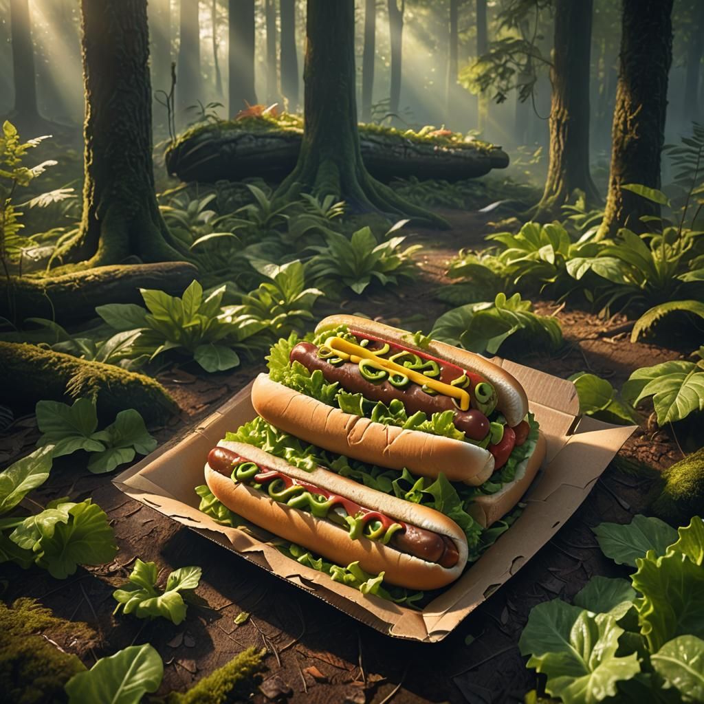 Hot Dog in Mystical Forest, Fantasy Concept Art