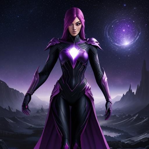 Dark Magic Superhero in Starry Night, Matte Painting