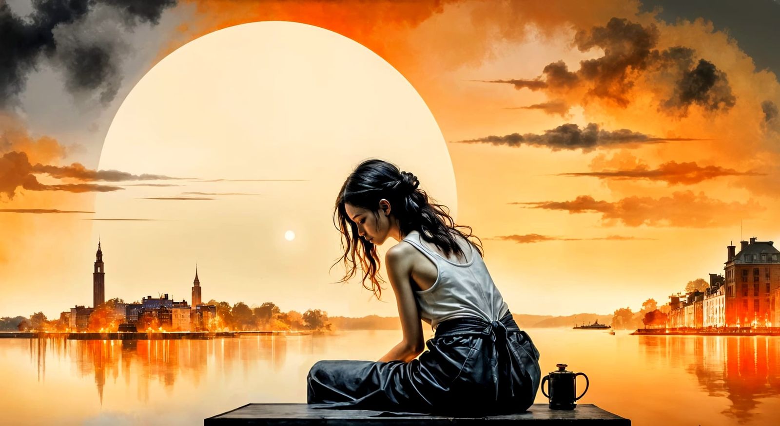 Ethereal Oil Painting Capturing Radiant Sunset Glow