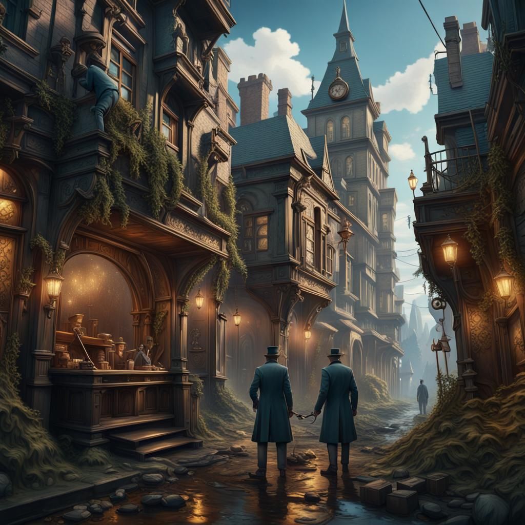 Detectives Hunting Clues in Fantasy Art Style
