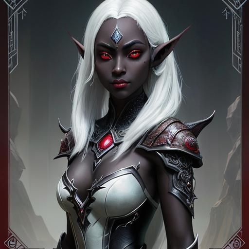 Ethereal Dark Elf with Crimson Eyes, Digital Art