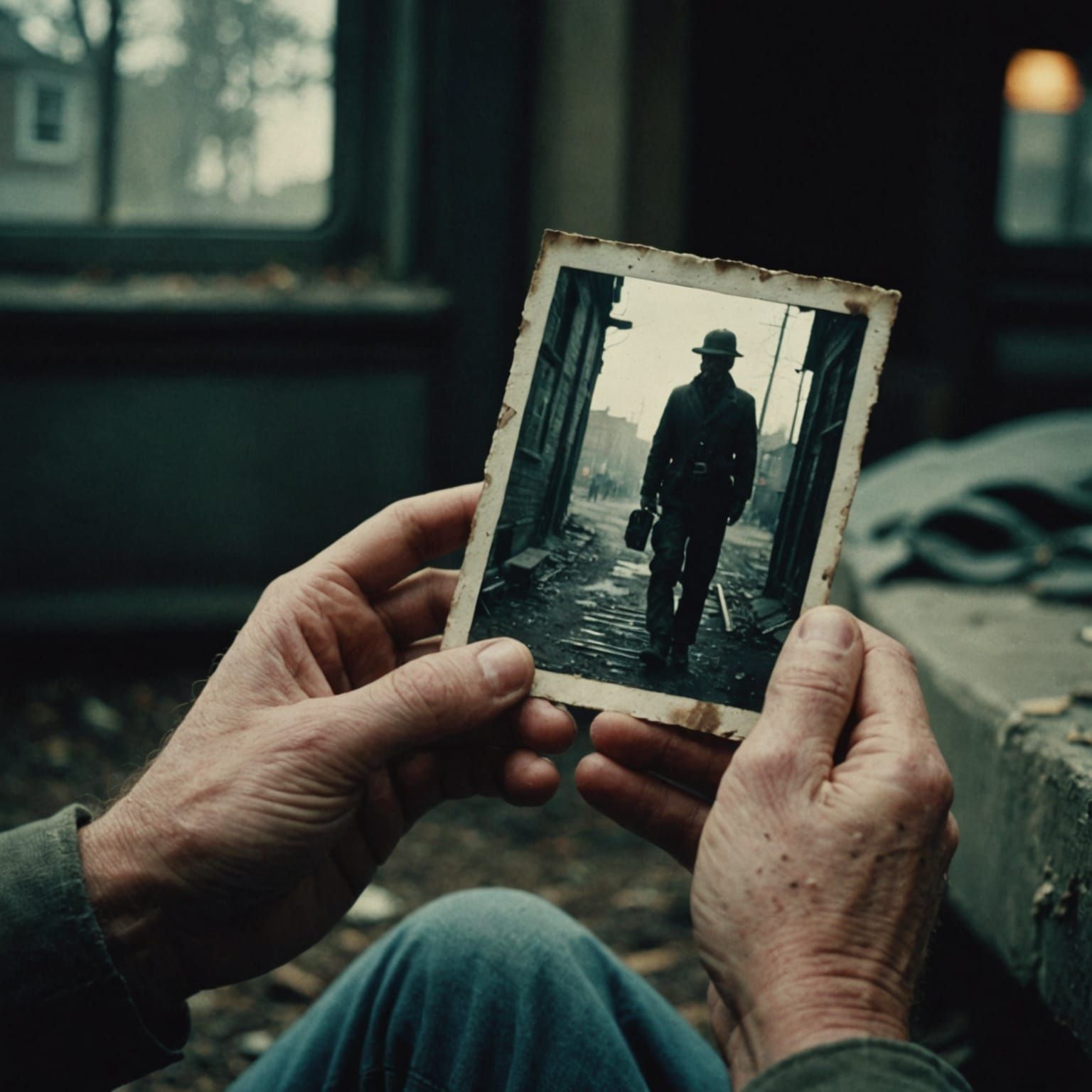 Gritty Film Still of Hand Clutching Faded Photograph