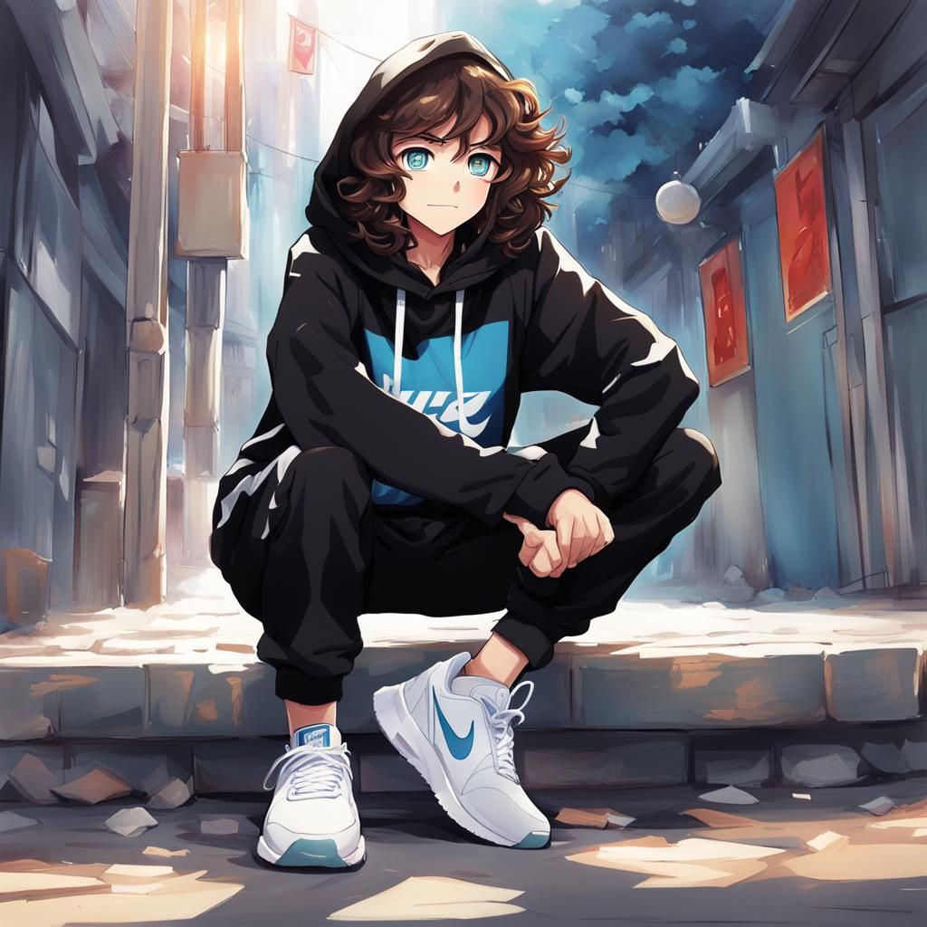 Anime Style Girl in Black Hoodie