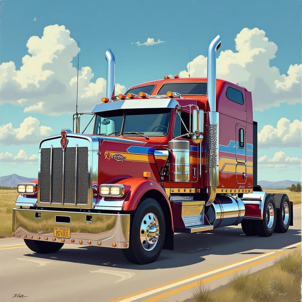 Vintage Kenworth W900L with 70s Hot Rod Paint