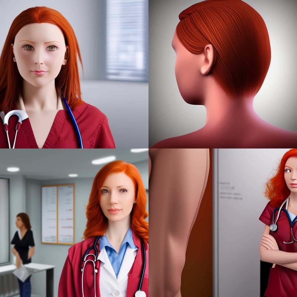 Redhead Doctor in Exam Room: Hyperrealistic Detail