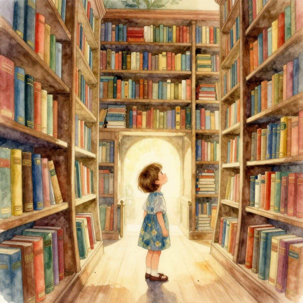 Child's Wonder in a Magical Library