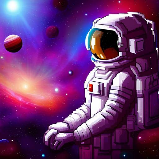 8-bit Astronaut Floats in Retro-Futuristic Pixel Art