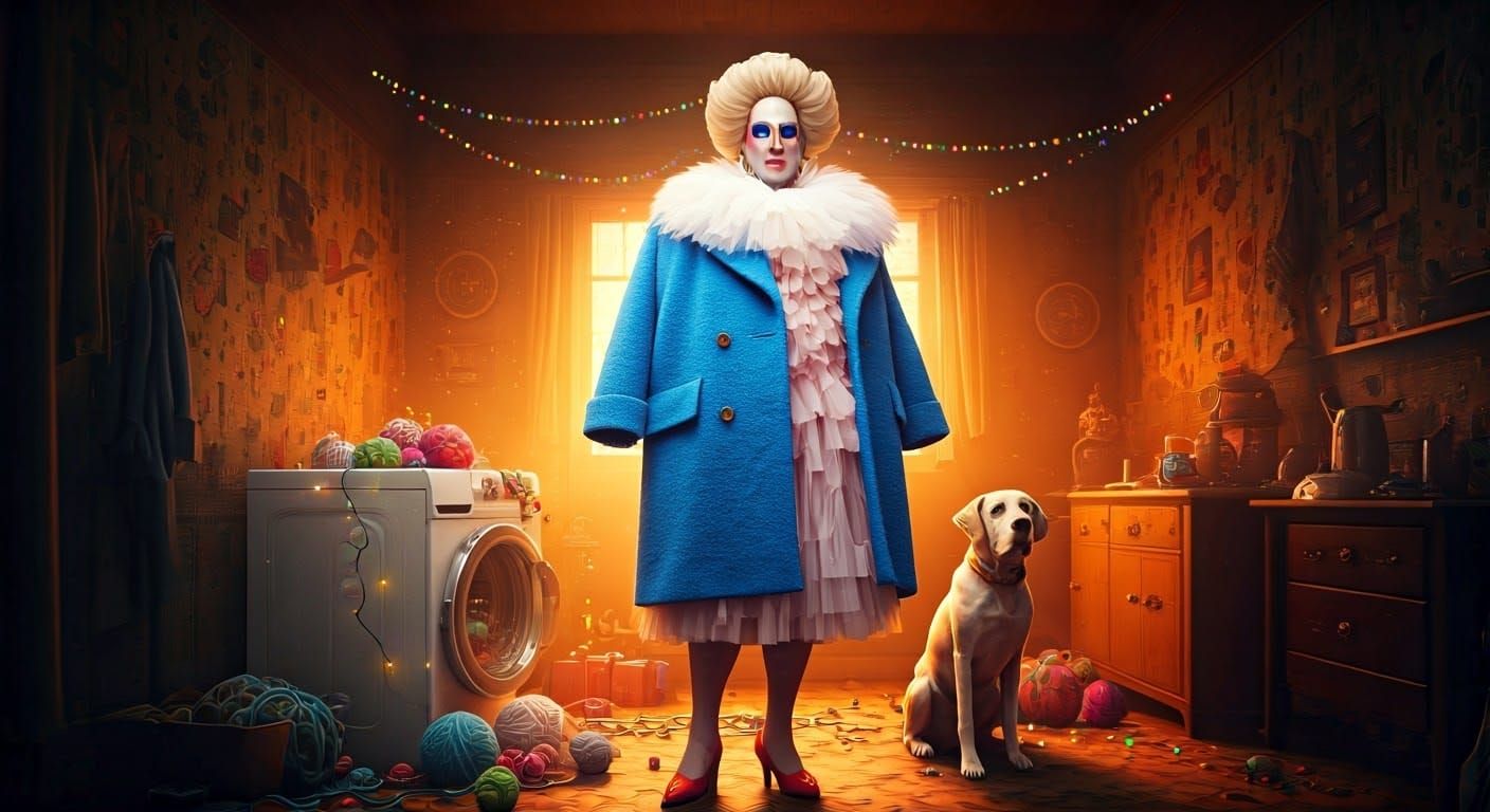 Festive Surrealism: Elderly Man in Heels, Digital Art