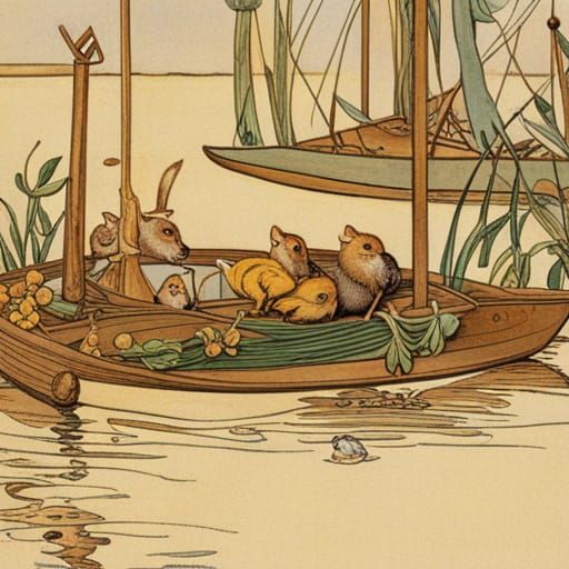 Mice on a Boat: Vintage Illustration