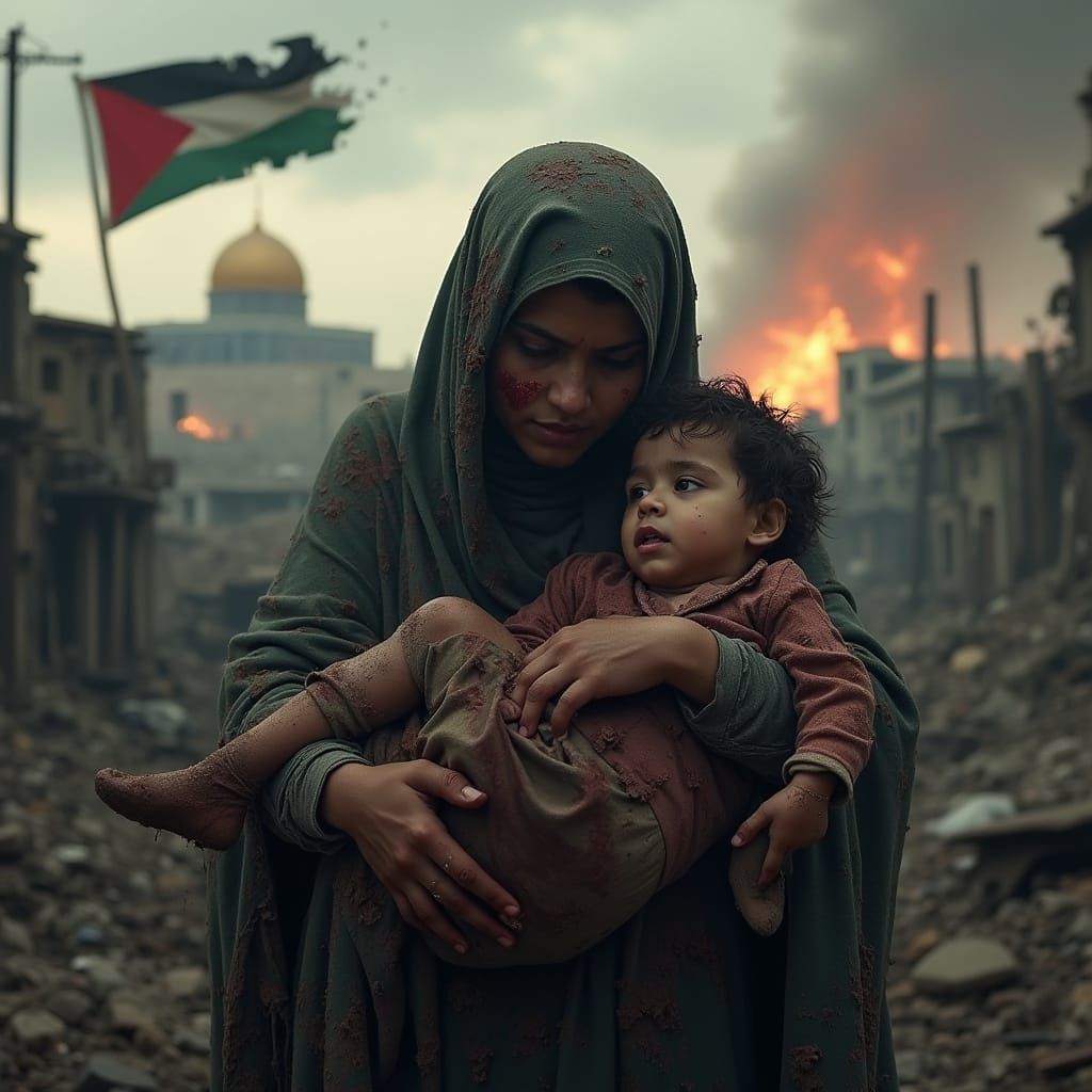 War-Torn Gaza Mother's Lament in Resilient Spirit