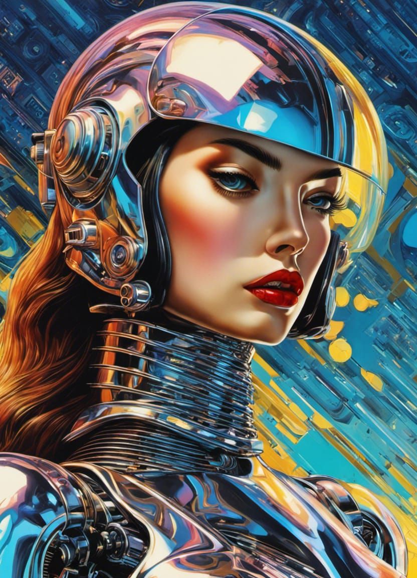 Chrome Robot Pin-Up in Retro-Futuristic Collage