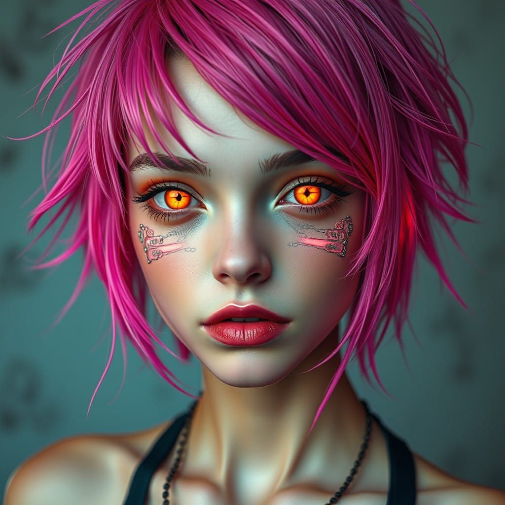 Cyberpunk Neo-Human with Shimmering Tech Implants