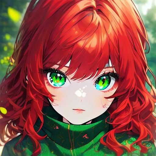 Anime Woman with Red Hair Portrait