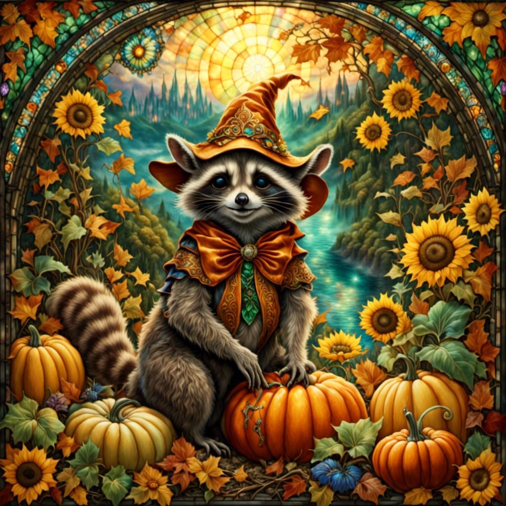 Fantasy Fall Scene in Stained Glass Style