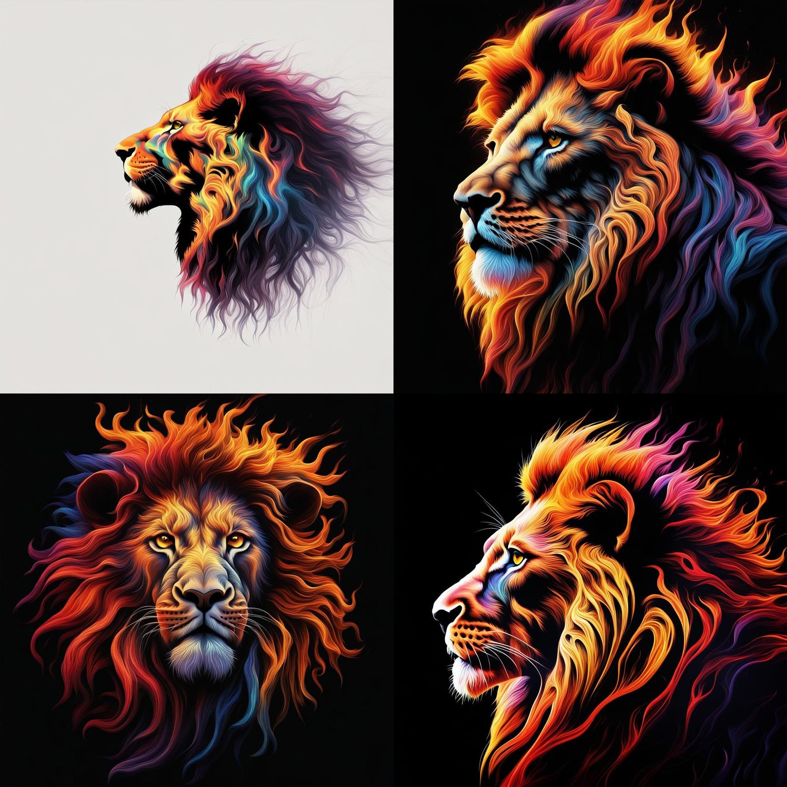 Fiery Lion Head: Abstract Multicolored Portrait