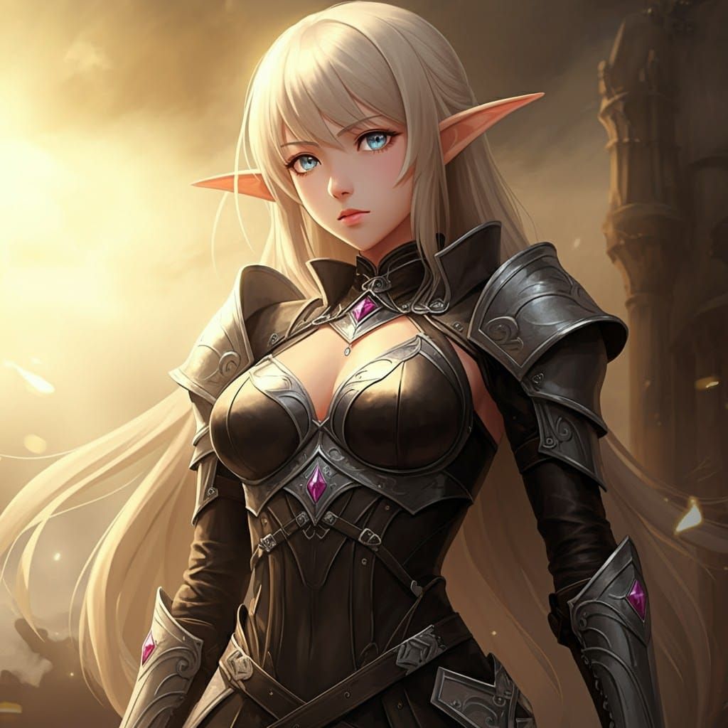 Elf Adventurer in Anime Style with Leather Armor