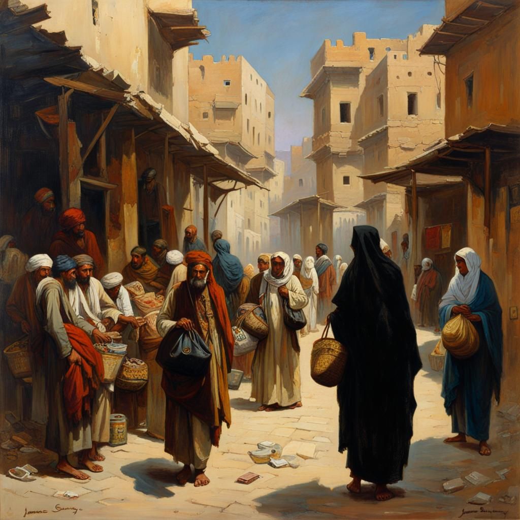 Bustling Sci-Fi Bazaar Inspired by Arabian Nights