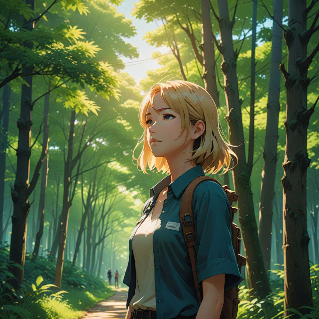 Serene Anime Goddess in Whimsical Forest