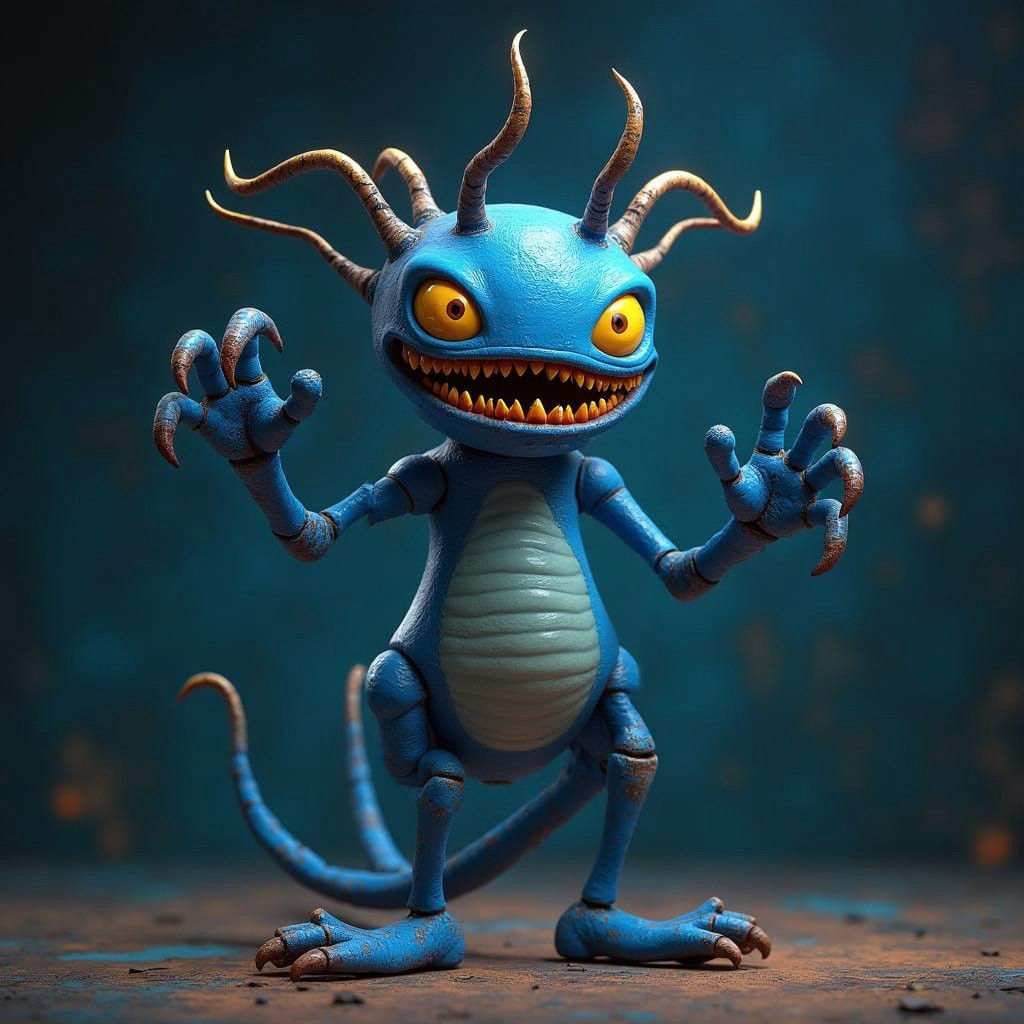 Blue Mechanical Toy with Sharp Teeth and Long Limbs, Inspire...