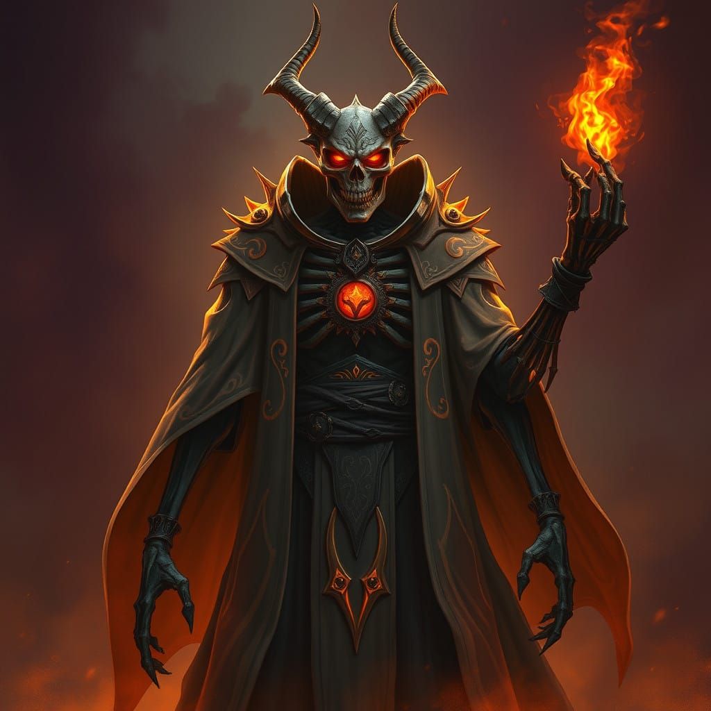 Cyberpunk Fantasy Dragon Priest in Fiery Ceremonial Robes