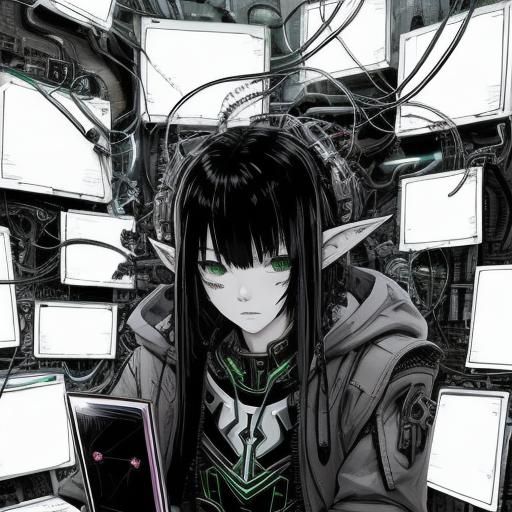 Cyberpunk Elf in Futuristic Tech Alchemy