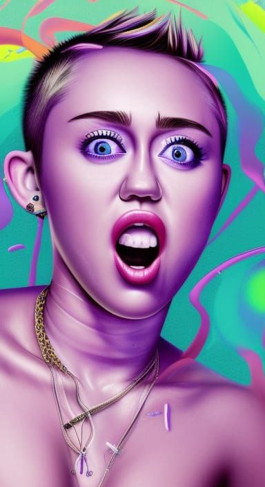 Hyperrealistic Miley Cyrus Portrait in Splash Art Style