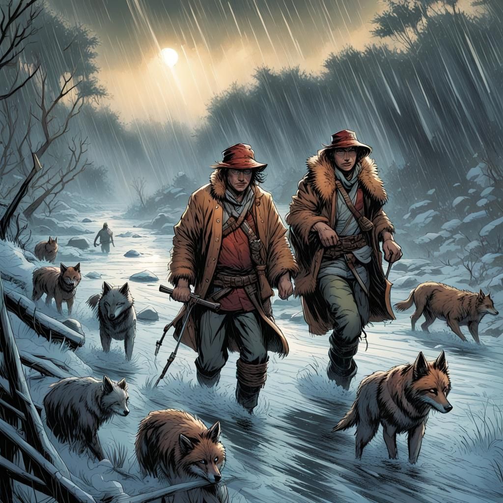 Hostile Winter River Landscape: Comic Book Art