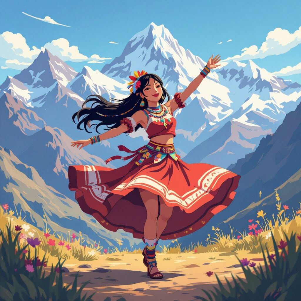 Quiche Woman Dancing in Andes, Manga Scan Anime Style