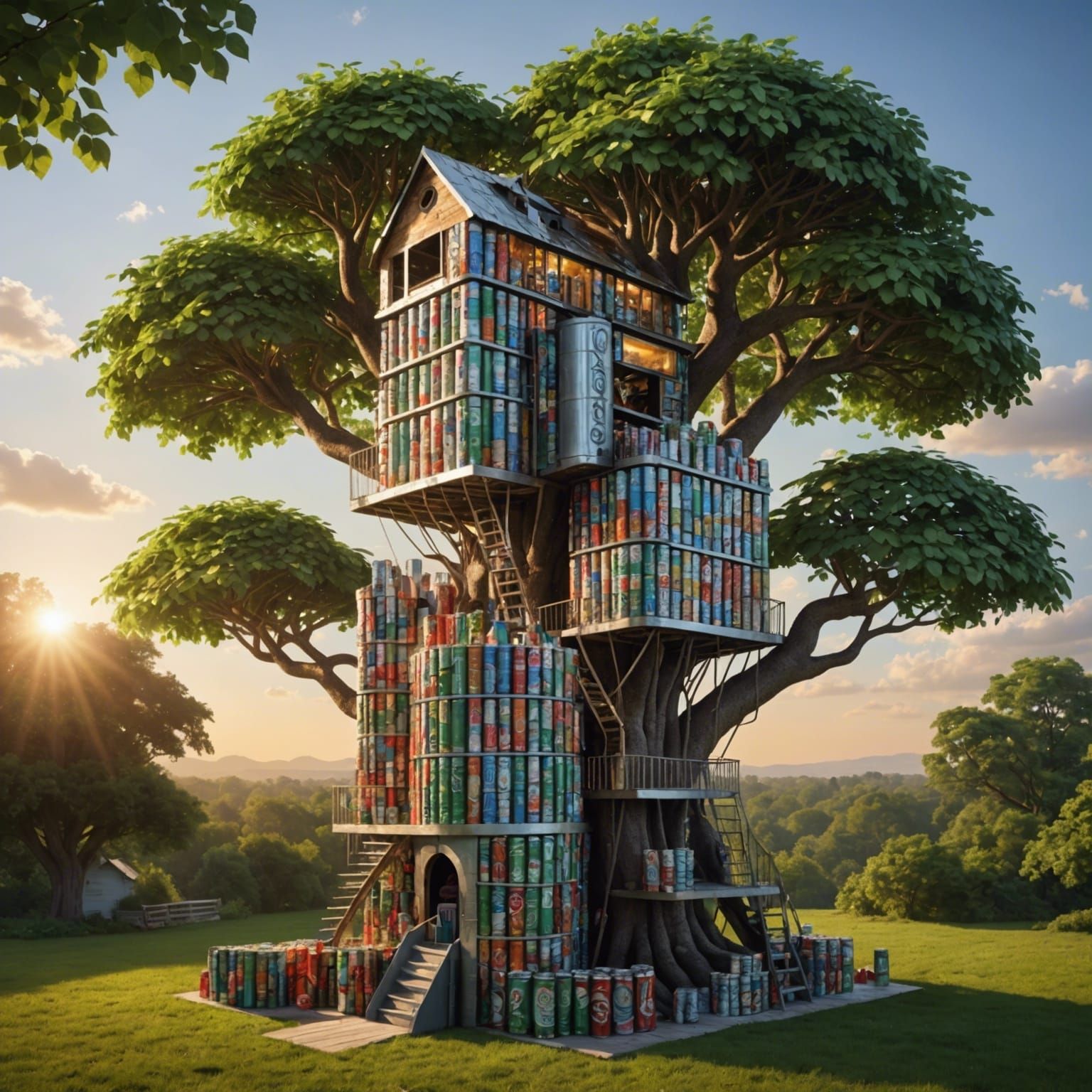 Soda Can Treehouse in Hyperrealistic Detail