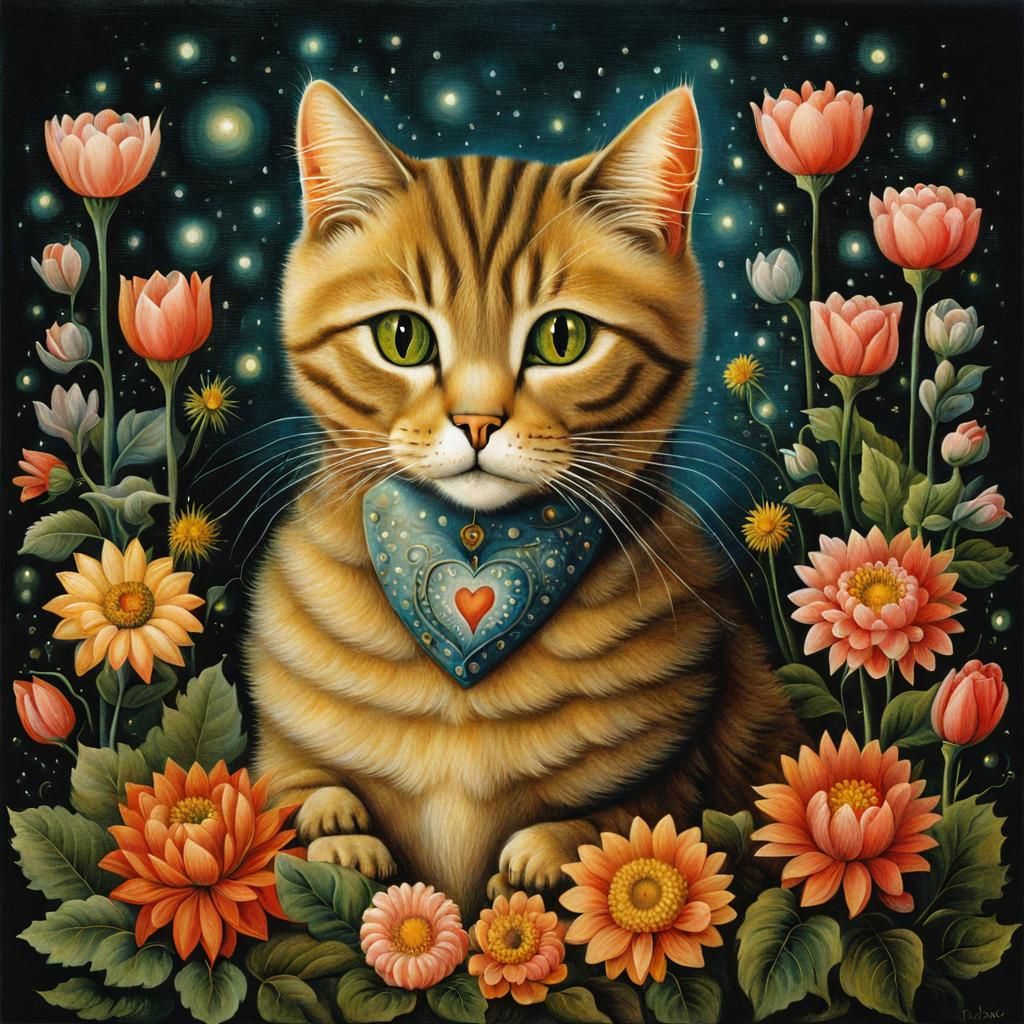Dreamlike Cat Portrait in Surrealist Style