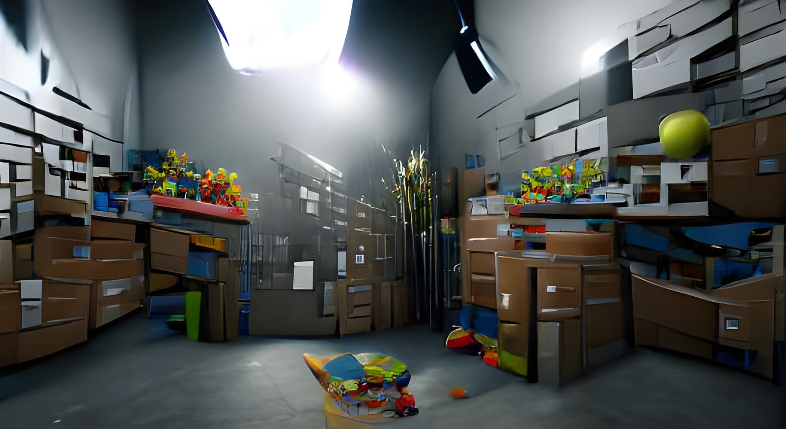 Hyperrealistic Kidcore Liminal Backroom Scene