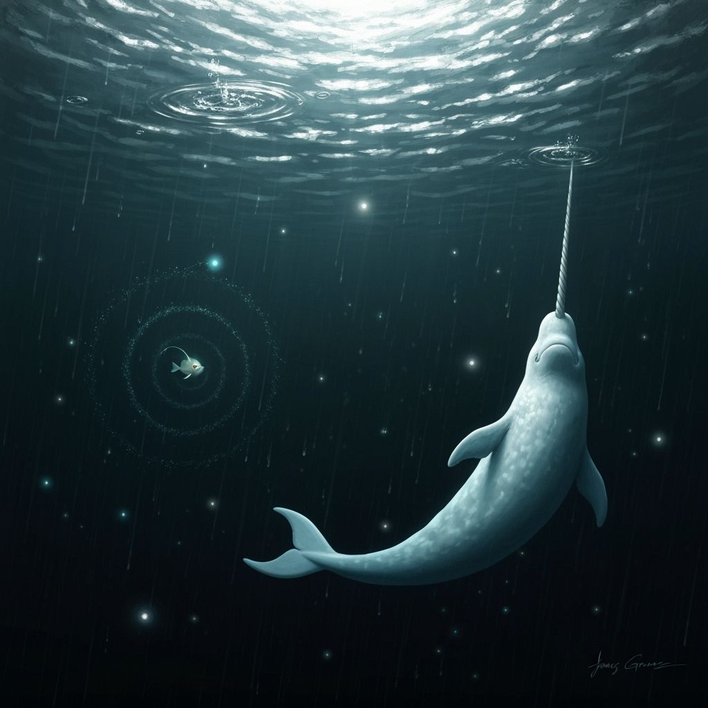 Abyssal Seascape: Anglerfish & Narwhal in Cosmic Balance