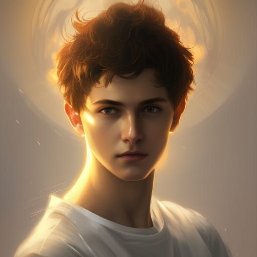 Teenage Boy with Halo: Detailed Digital Portrait
