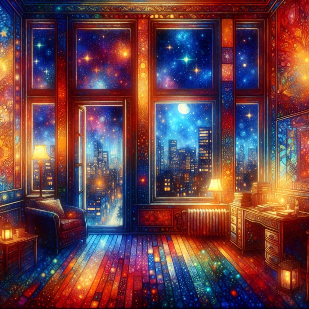 Retro Apartment Under Celestial City Lights