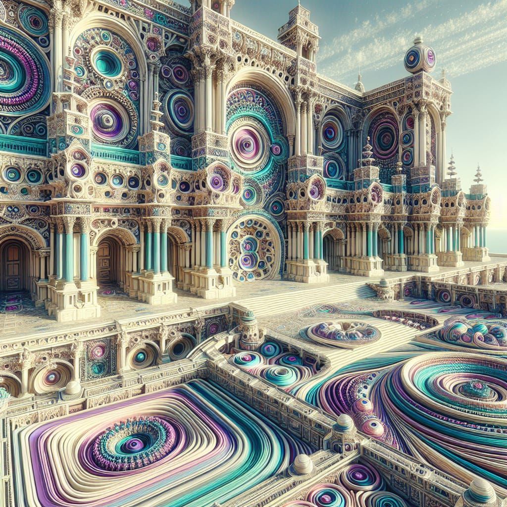 Whimsical Gothic Edifice with Fractal Zentangle Design