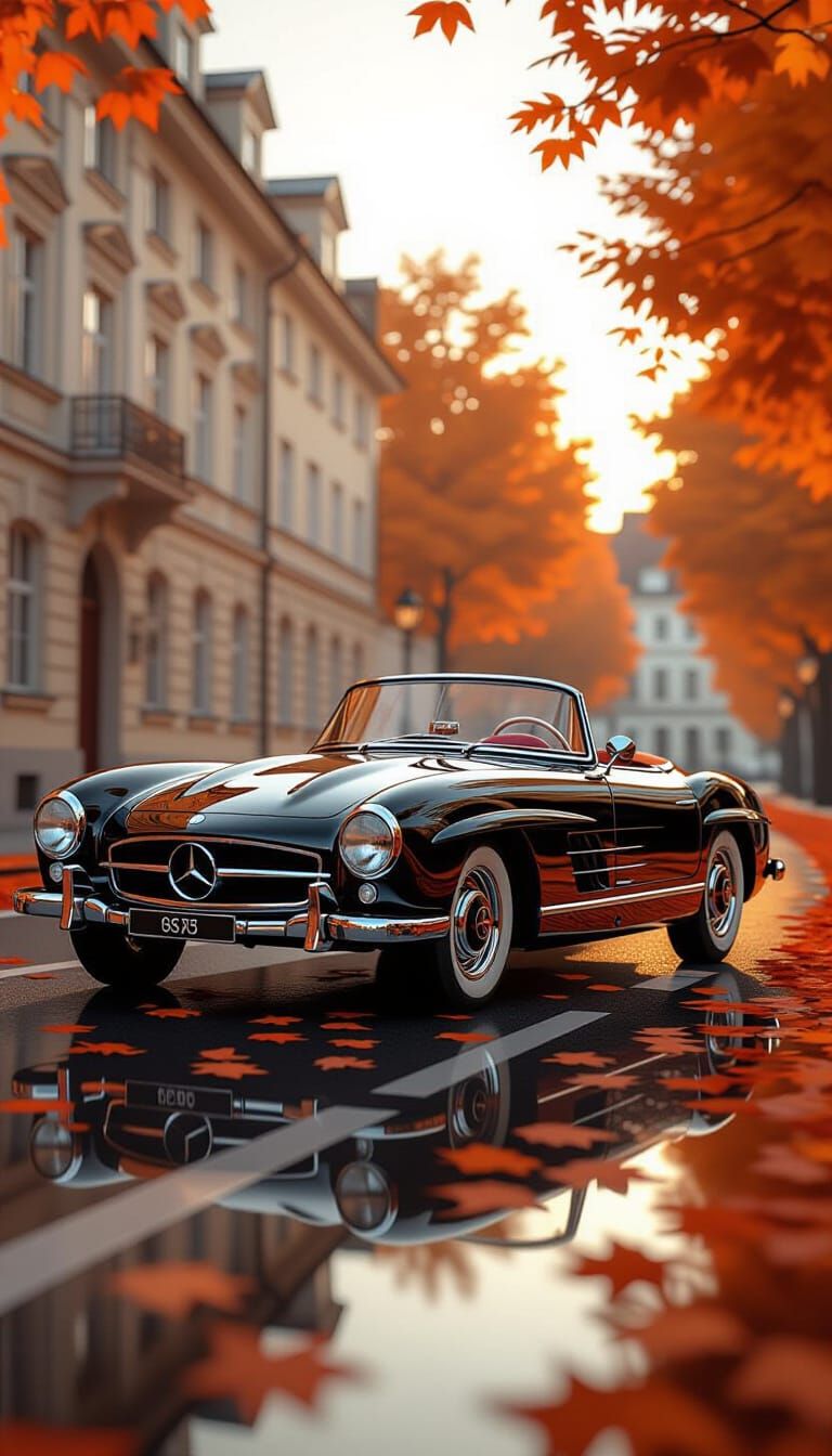 Vintage Mercedes-Benz 300SL on Autumn Street