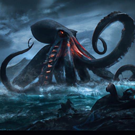 Epic Kraken Emerges: A Digital Matte Painting