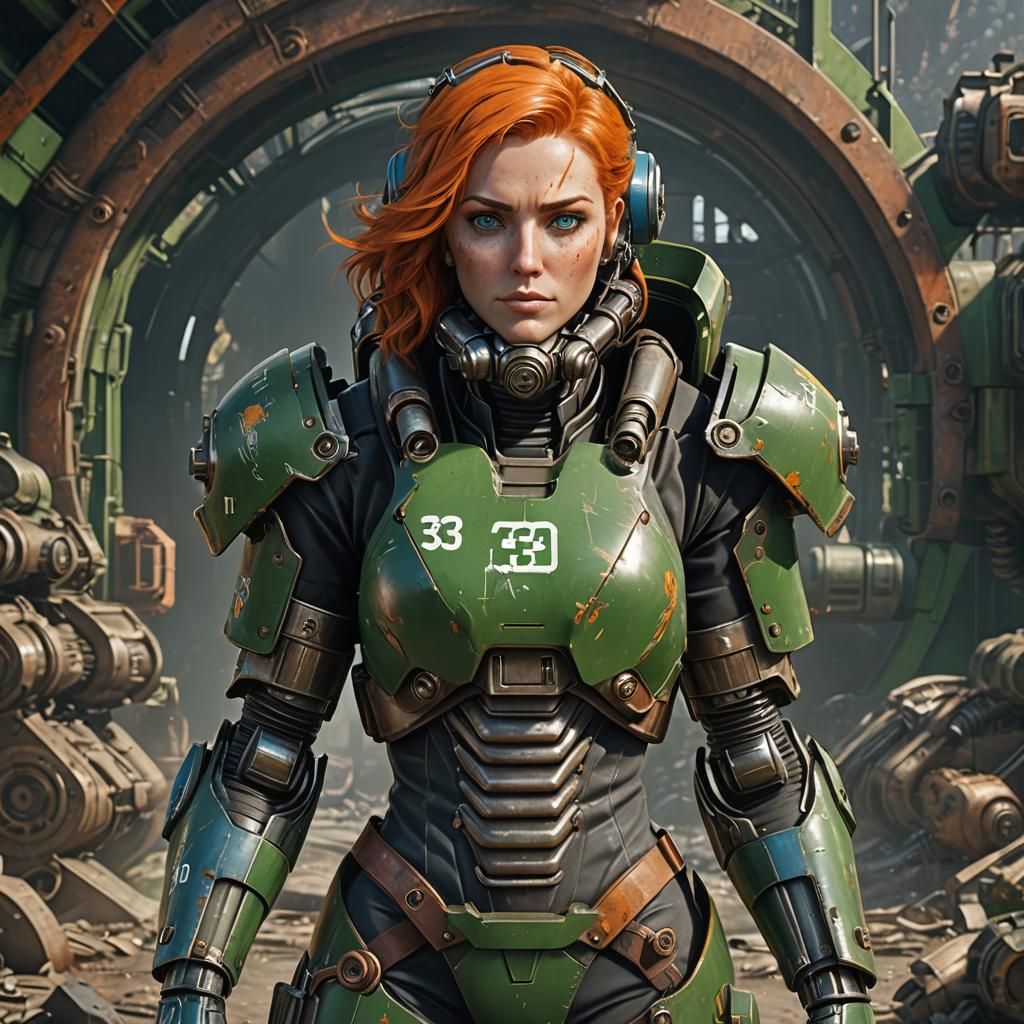 Woman in Power Armor, Detailed Matte Painting