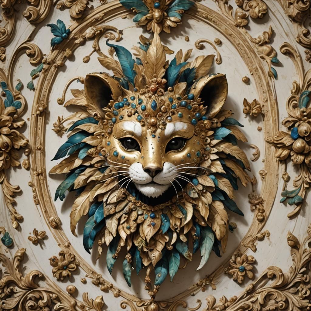 Lion Cub Portrait with Venetian Masquerade Mask