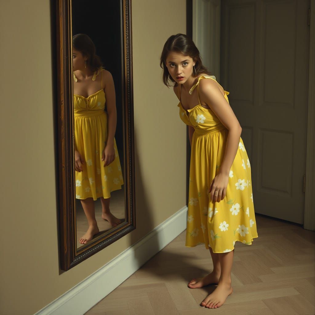 A Startled Young Woman Leaps Back in a Realistic and Intimat...